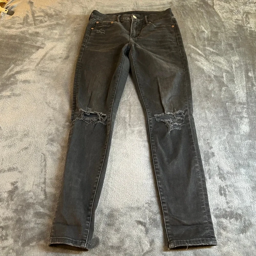 American Eagle Jeans Jeggings Black Wash Distressed Denim Pants‎ Womens size 6